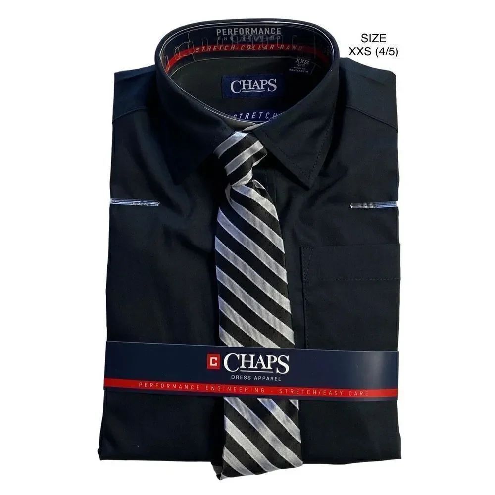 CHAPS BOYS XXS 4/5 BLACK SHIRT AND TIE SET